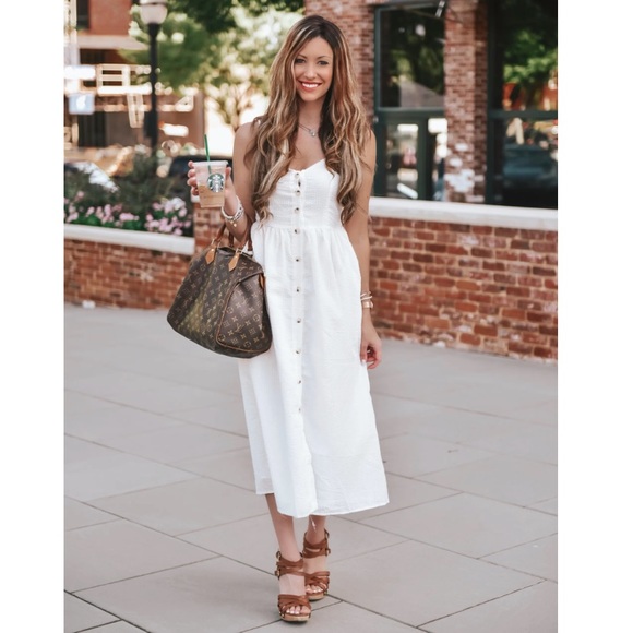 White button down midi dress - best for size small - Picture 2 of 9